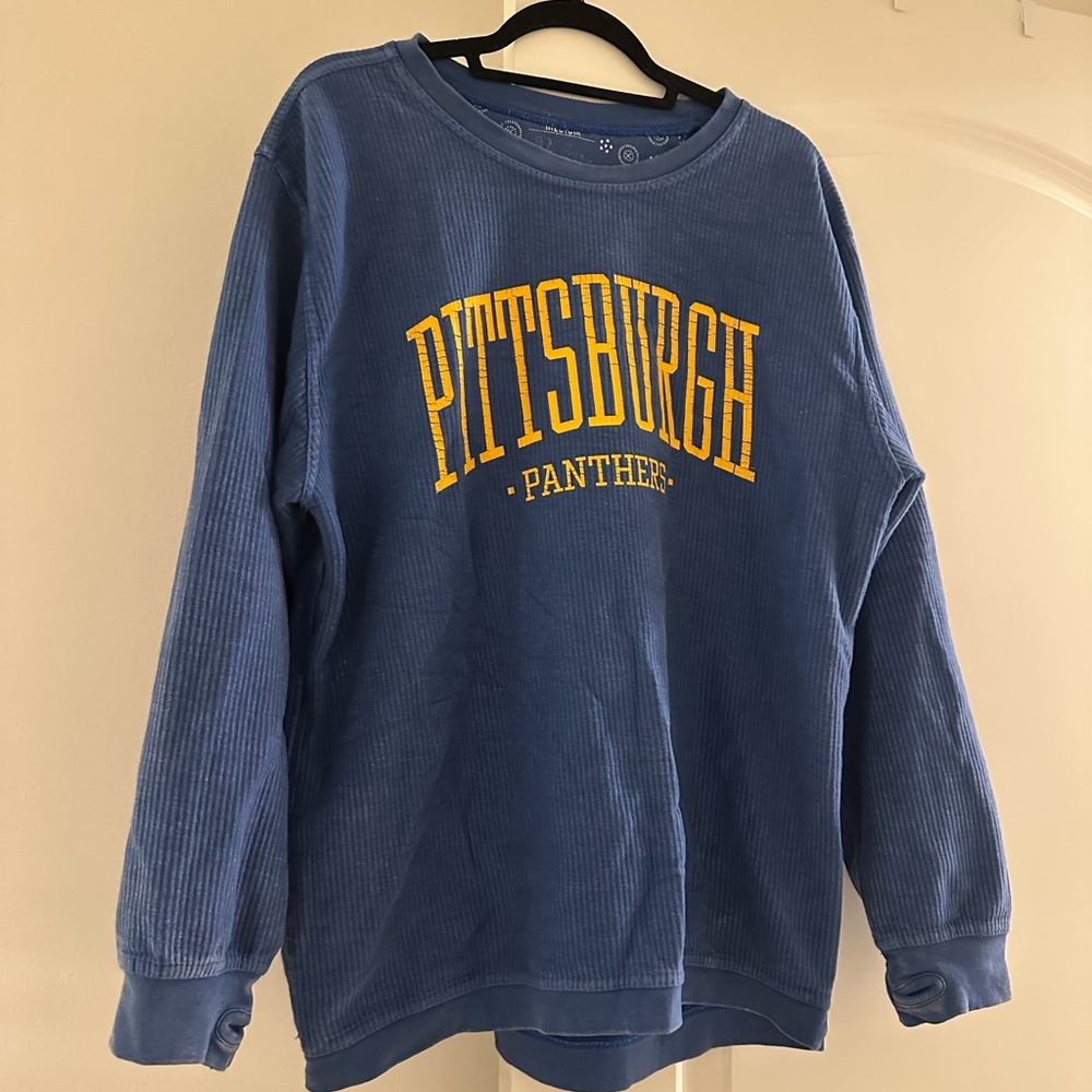 Pressbox Blue Crew Neck Sweater with Yellow Print